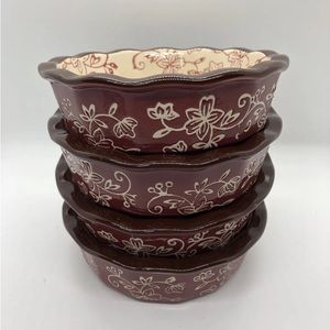 Temp-tations ovenware  Floral Lace set of 4 Cranberry mini pie pans,soup,quiche